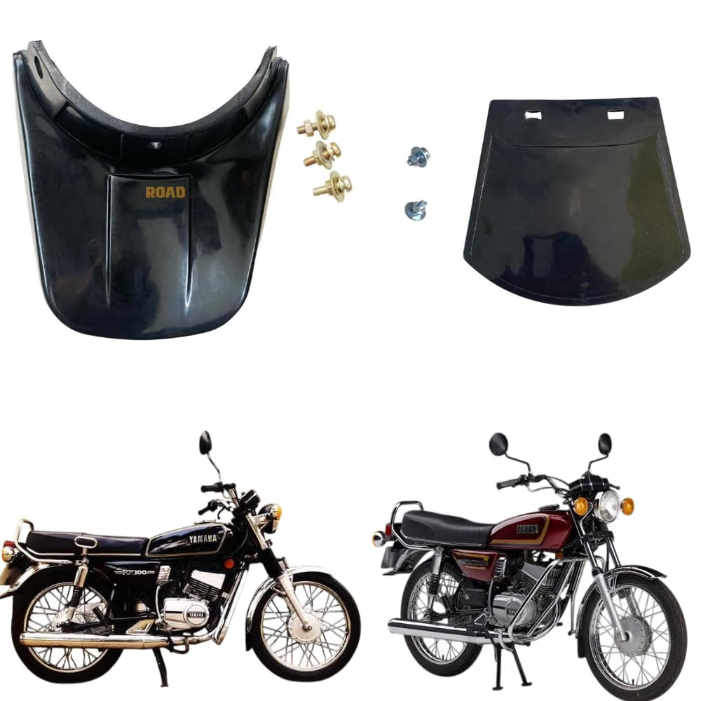 Road Religion Front and Rear Mud Flap Combo Compatible with Yamaha RX100/ RX135 - Complete with Fitting Accessories (Heavy Duty - Rubber)